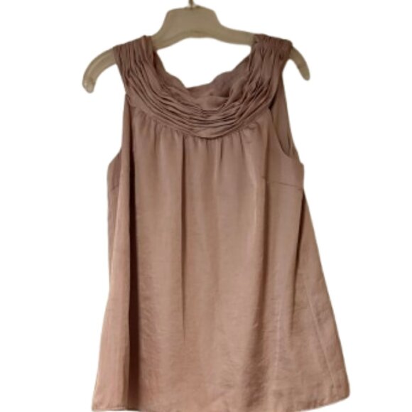 Loft Rounded Neck Sleeveless Blouse - Tan/Champagne- Fully Lined - M - Picture 3 of 6